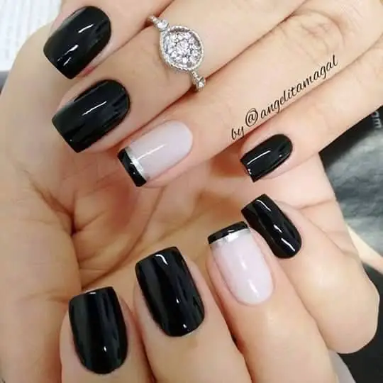 ideias de unhas pretas decoradas com francesinha linda