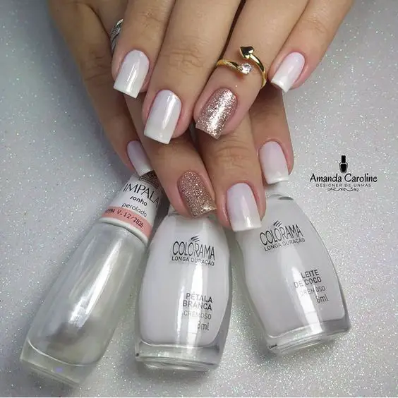 unhas decoradas com nome dos esmaltes para usar em casamento