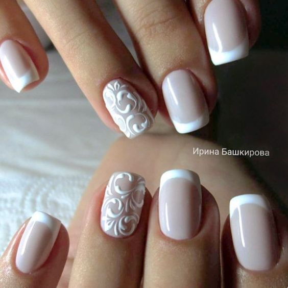 unhas decoradas com francesinhas e renda para noivas