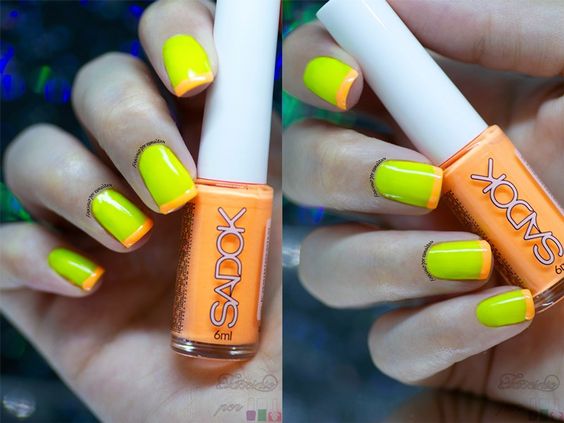 unhas francesinhas pintadas com esmalte neon