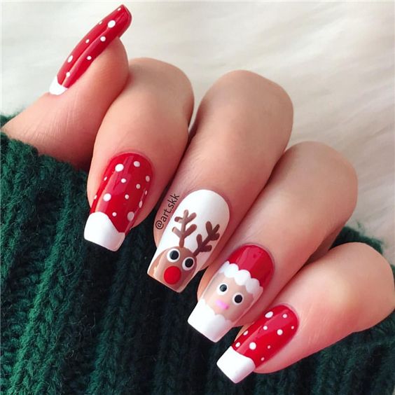 unhas longas com desenhos para o natal