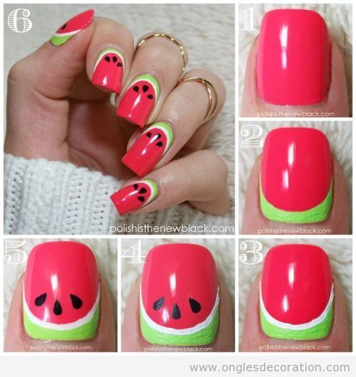 passo a passo de como fazer unhas com desenho de melancia
