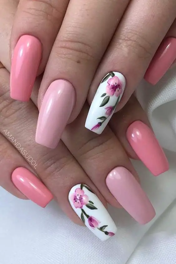 tipos de unhas de gel com formato bailarina rosas