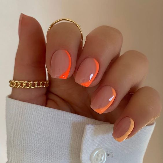 unhas decoradas 2021 com inglesinha neon laranja