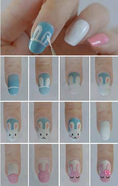 fotos progressivas de tutoriais para desenhar coelhos nas unhas