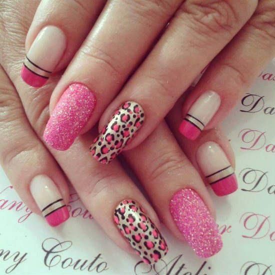 unhas animal print rosa pink de oncinha