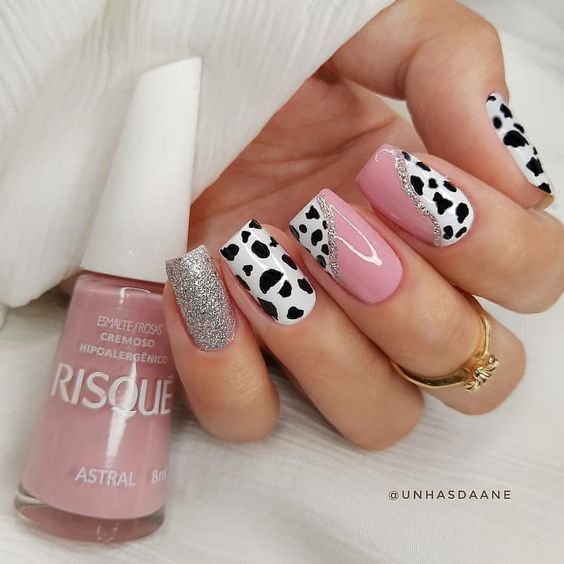 como fazer unhas animal print de vaquinha rosa