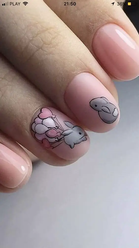 unhas animal print com coelhos