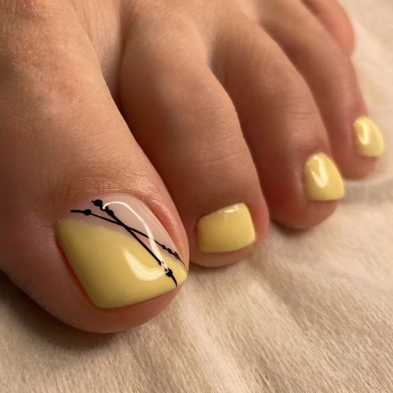 exemplo de unhas amarelas de verão para os pés
