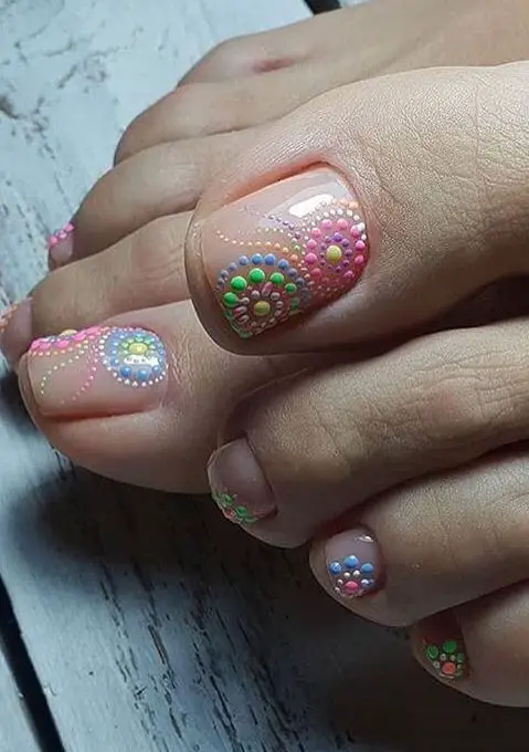 ideia de unhas florais de verão para os pés