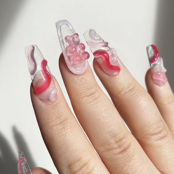 Foto de jelly nails com desenhos 3D