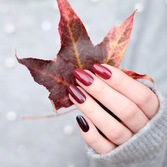Foto de unhas com folha de outono