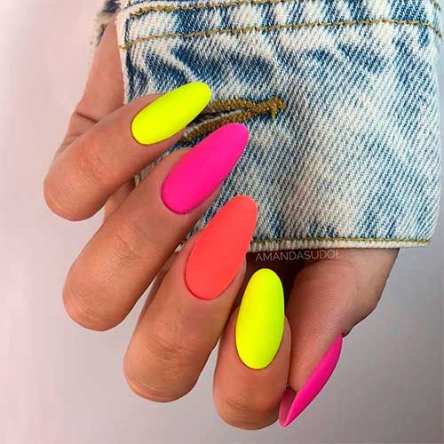Esmaltação de unhas decoradas coloridas neon