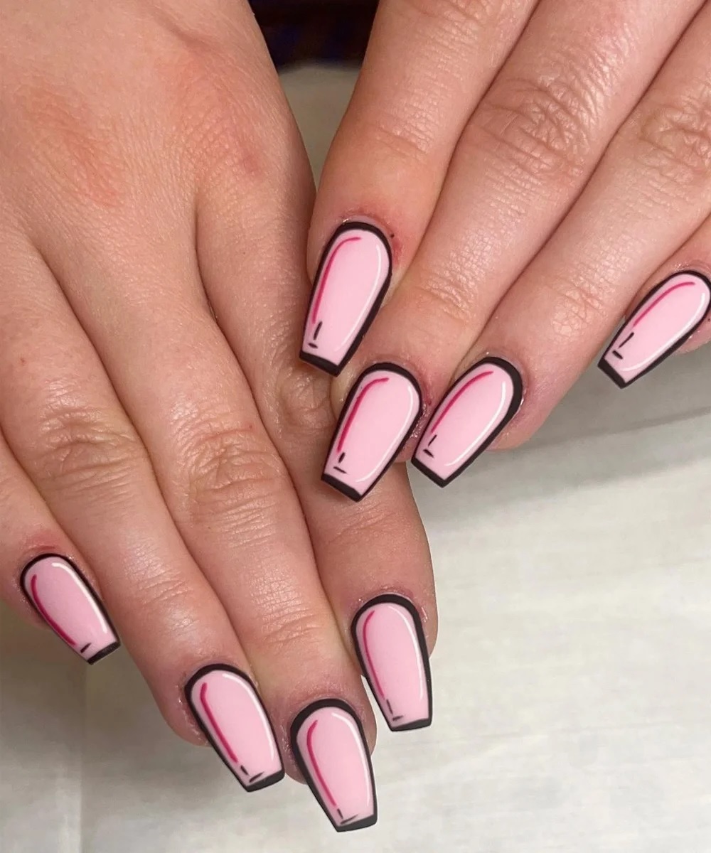 Cartoon nails cor de rosa claro