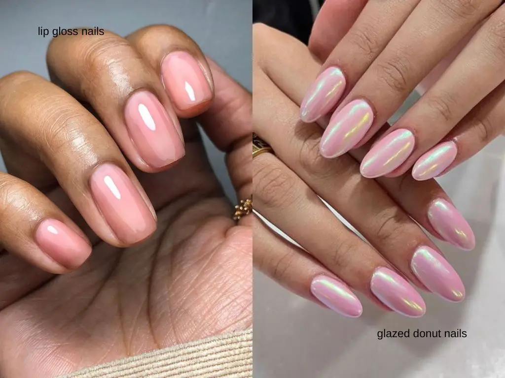 Diferenças de lip gloss nails e glazed donut nails