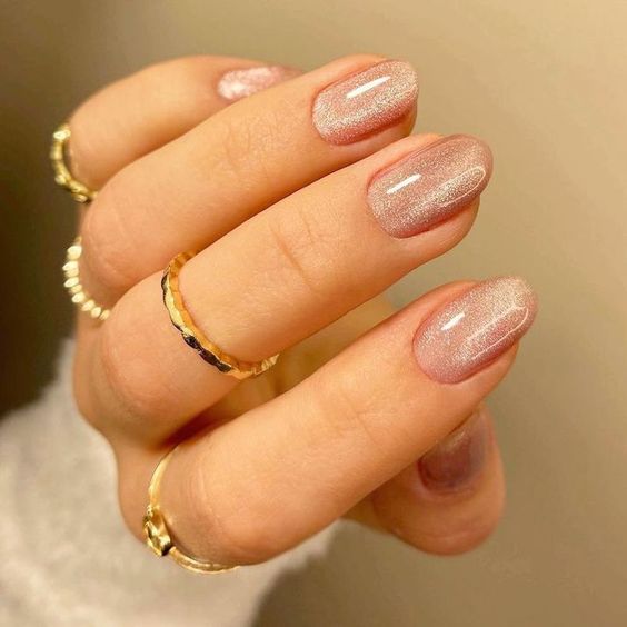 Ideia de unhas nude com acabamento aveludado, só para ilustrar a técnica de velvet nails